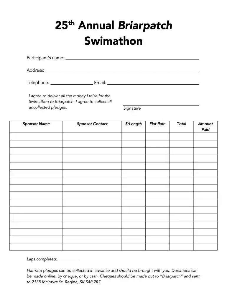 swim a thon pledge sheet Preview on Page 1