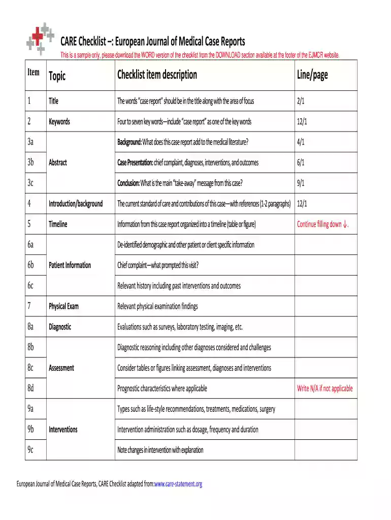 Sample CARE-checklist - European Journal of Medical Case Preview on Page 1