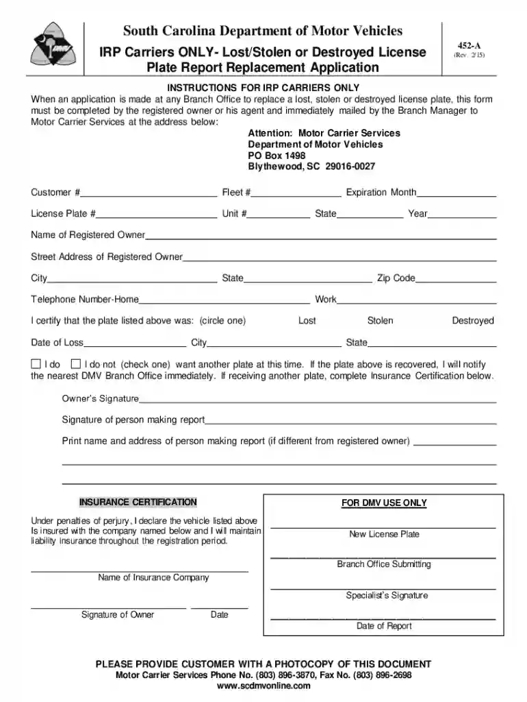 452 sc carolina form Preview on Page 1