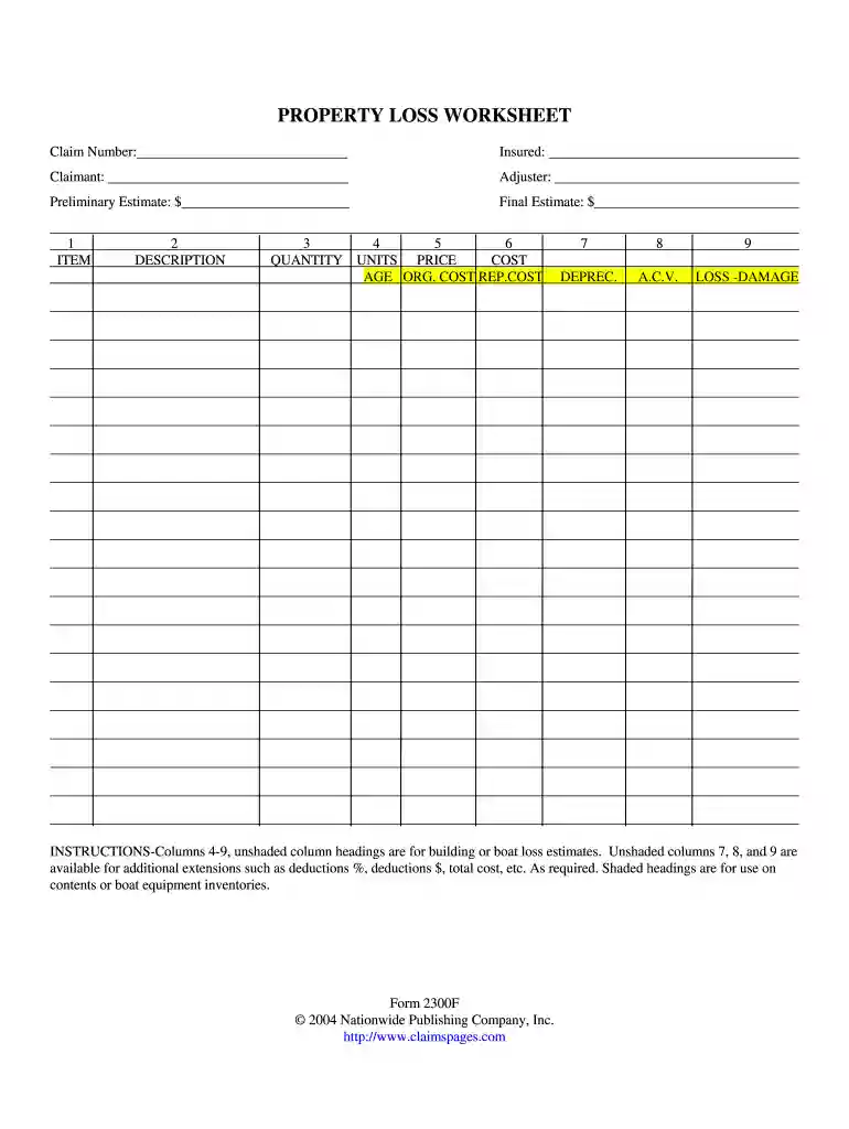 insurance adjusters worksheet Preview on Page 1