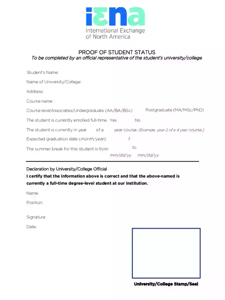 Proof of Student Status Form Preview on Page 1