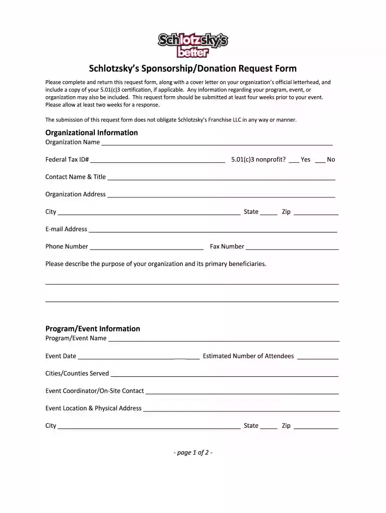 sponsorship donation request form Preview on Page 1