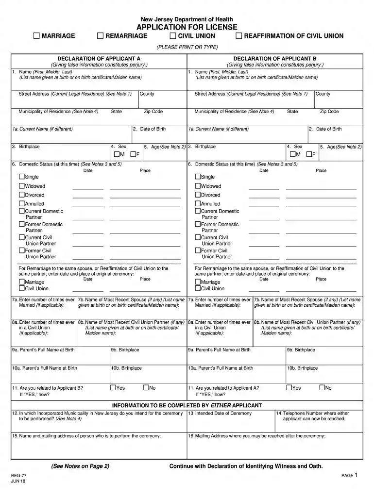 nj marriage license application online Preview on Page 1