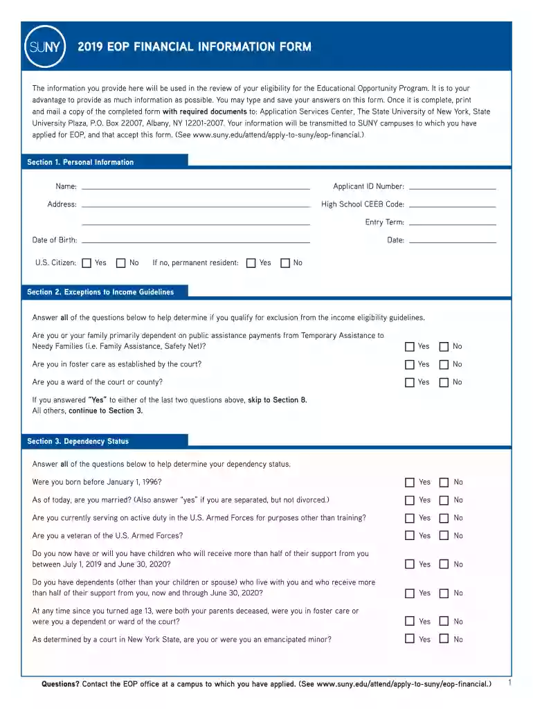 eop financial information form Preview on Page 1
