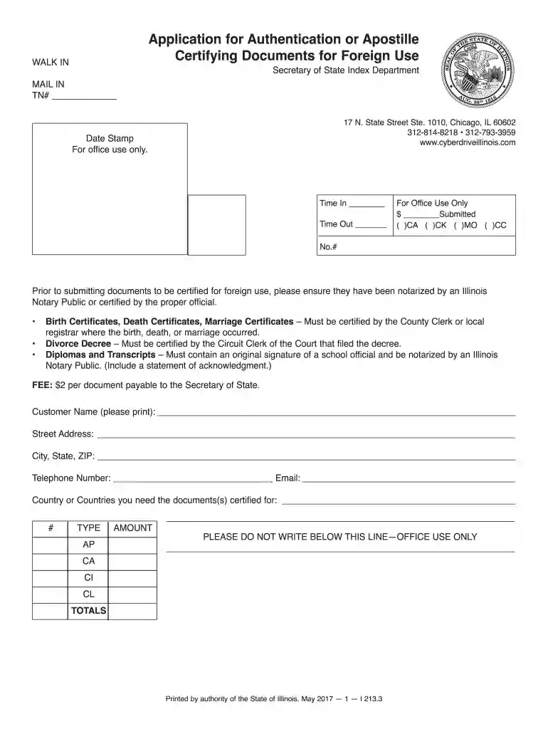 application for authentication or apostille certifying documents for foreign use Preview on Page 1