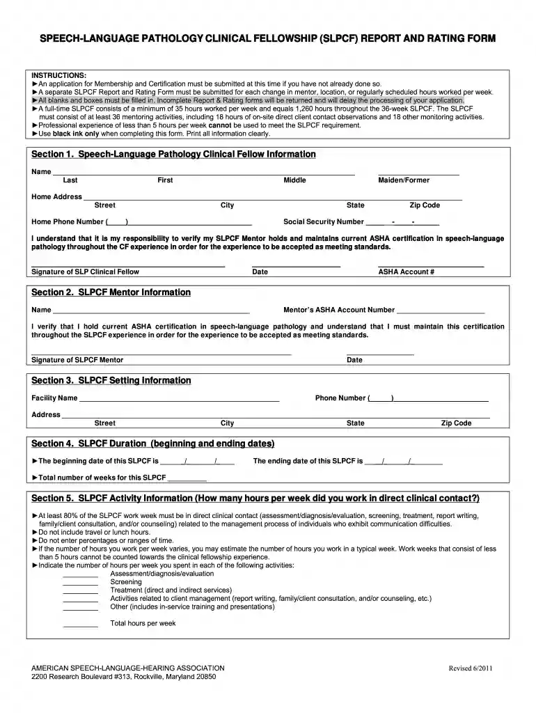 slpcf report and rating form Preview on Page 1