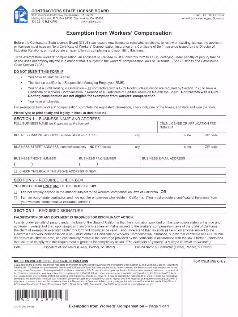 workers comp exemption form Preview on Page 1