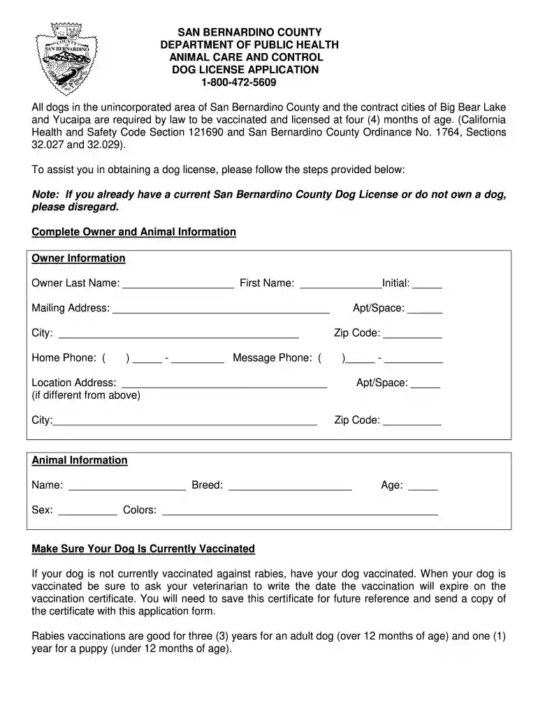san bernardino county dog license Preview on Page 1