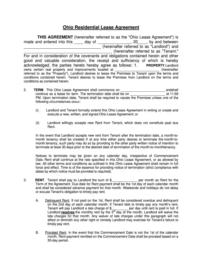 ohio residential lease agreement word doc Preview on Page 1