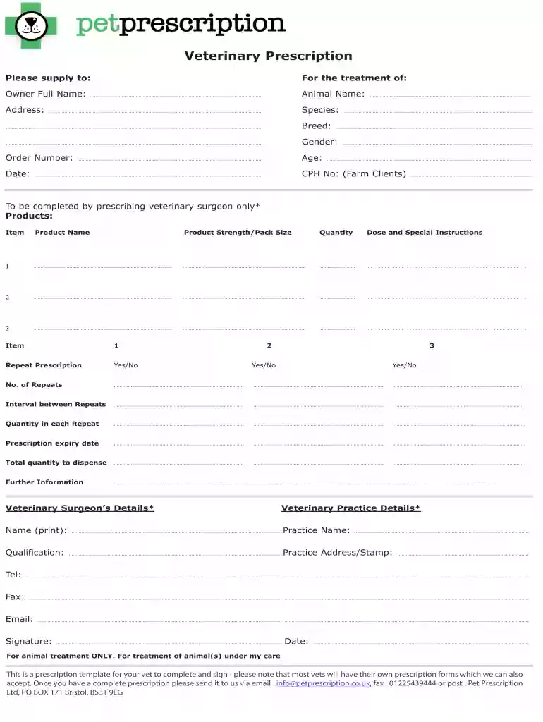 veterinary prescription template Preview on Page 1