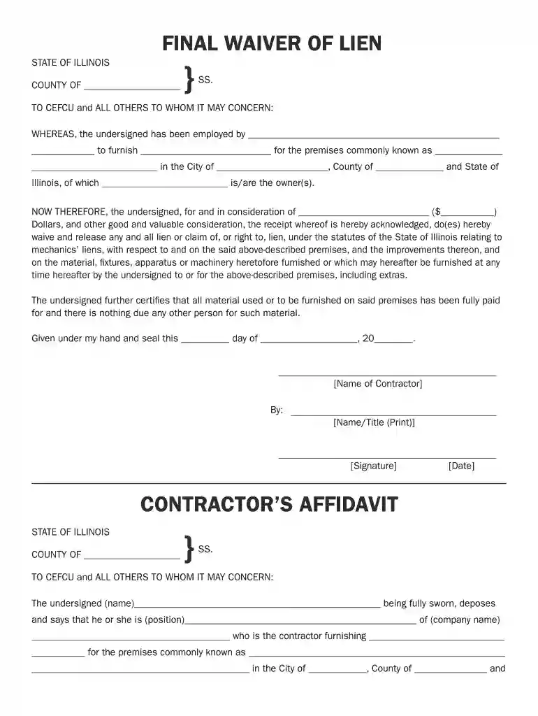 final waiver of lien and contractor's affidavit Preview on Page 1
