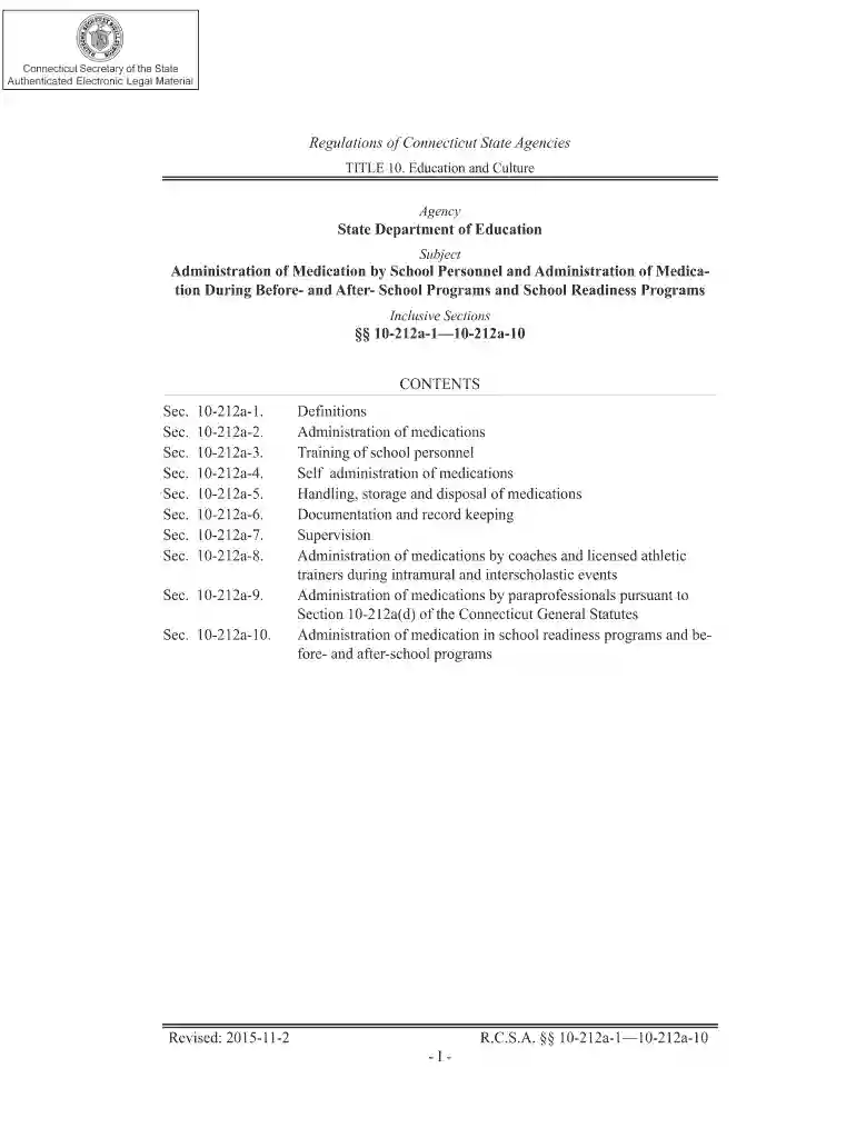 State Department of Education Administration of Medication Preview on Page 1