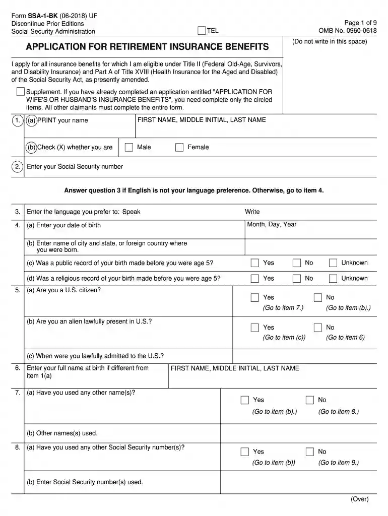 form ssa 1 Preview on Page 1