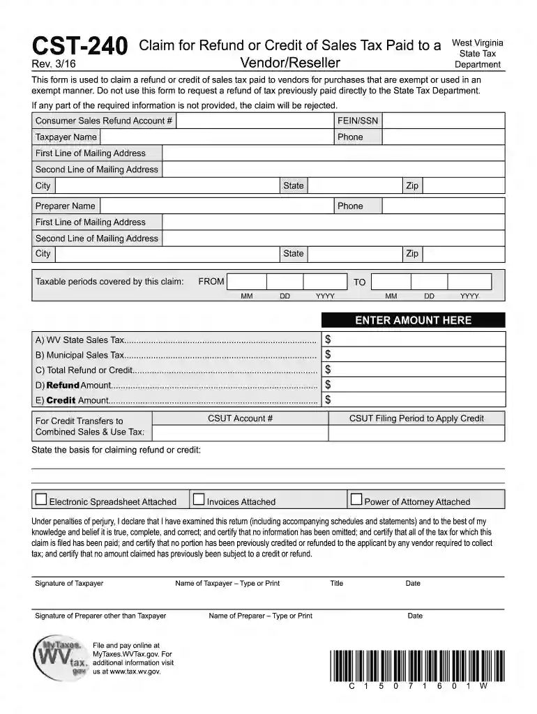 west virginia cst tax form Preview on Page 1