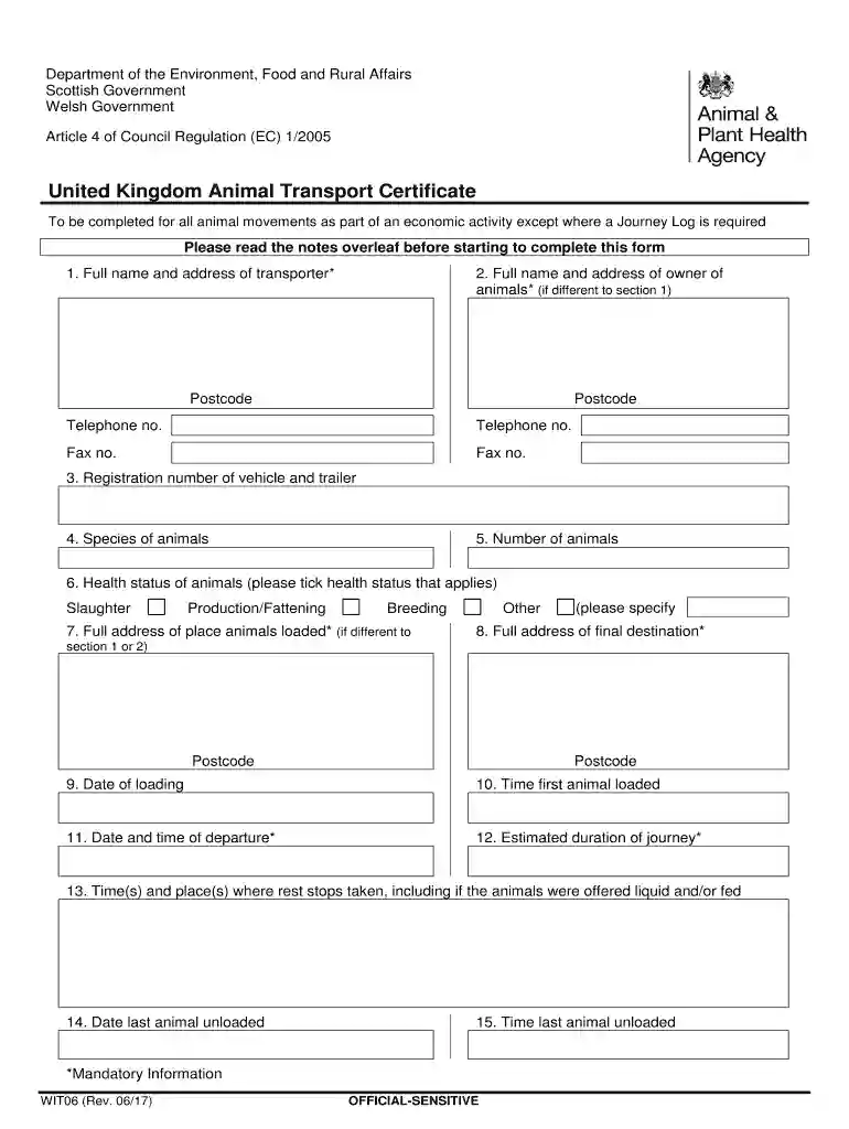 defra animal transport certificate Preview on Page 1