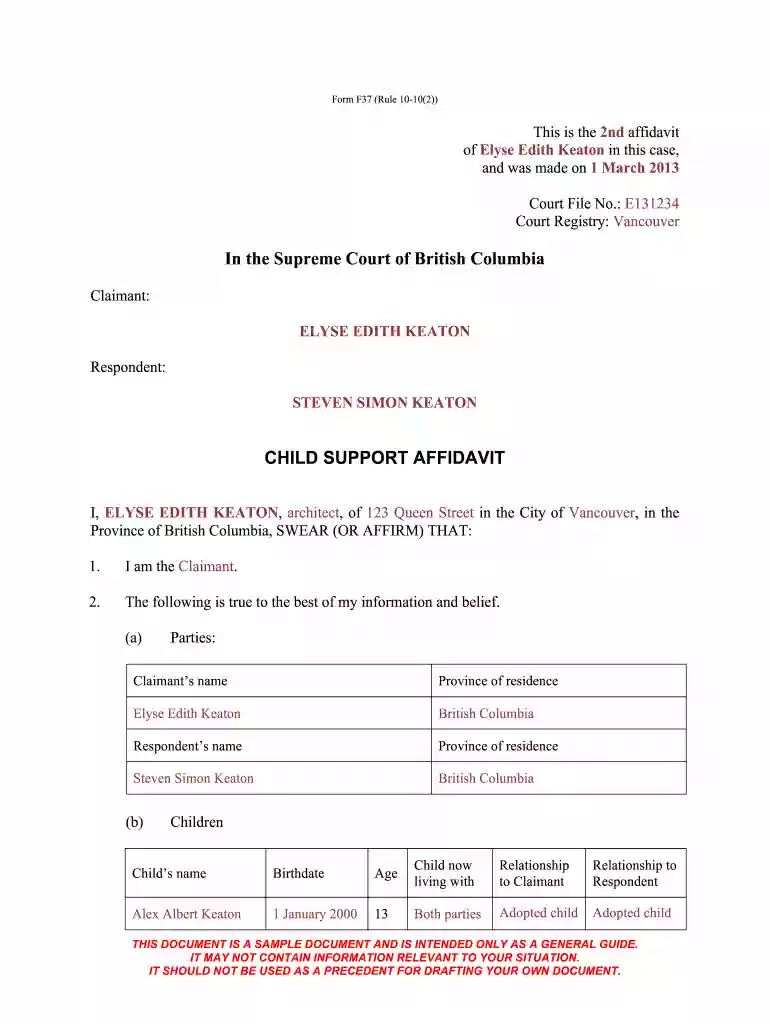 f37 child support affidavit Preview on Page 1