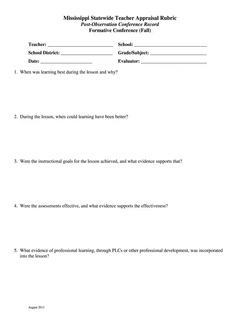 post observation conference form Preview on Page 1
