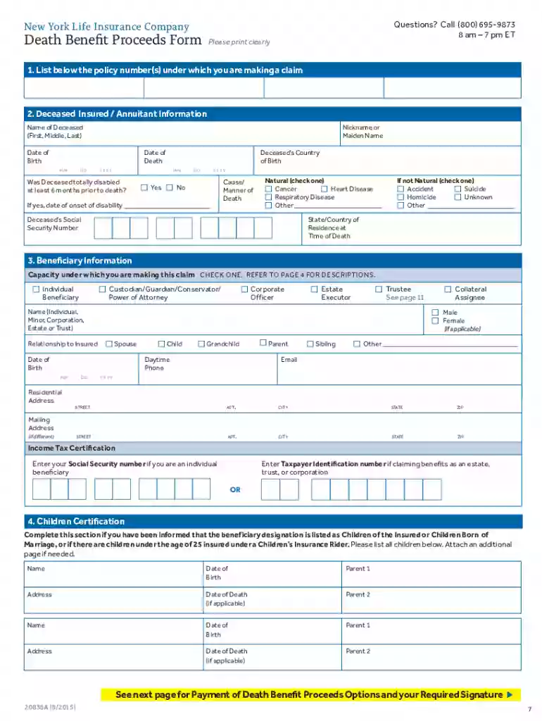 Death Benefit Proceeds Form for Individual Life and Annuities Preview on Page 1