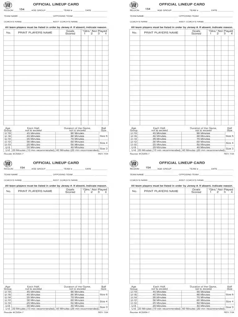 ayso lineup card Preview on Page 1