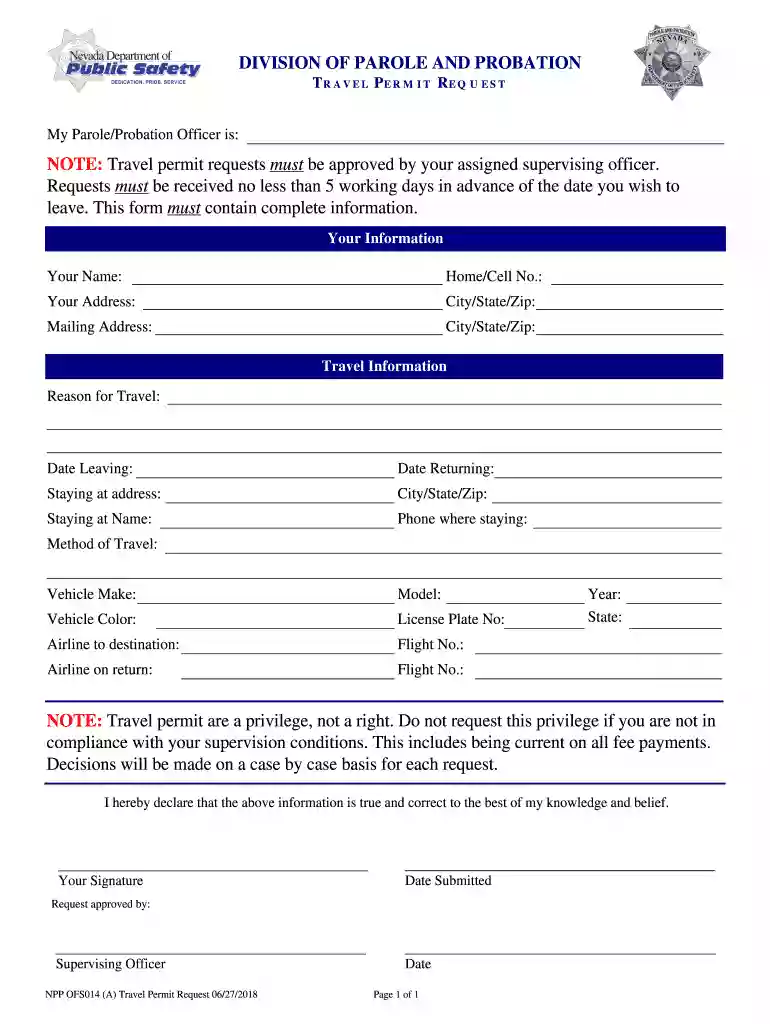 travel permit form Preview on Page 1
