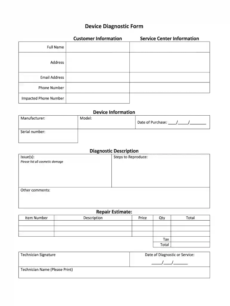 diagnostic form Preview on Page 1