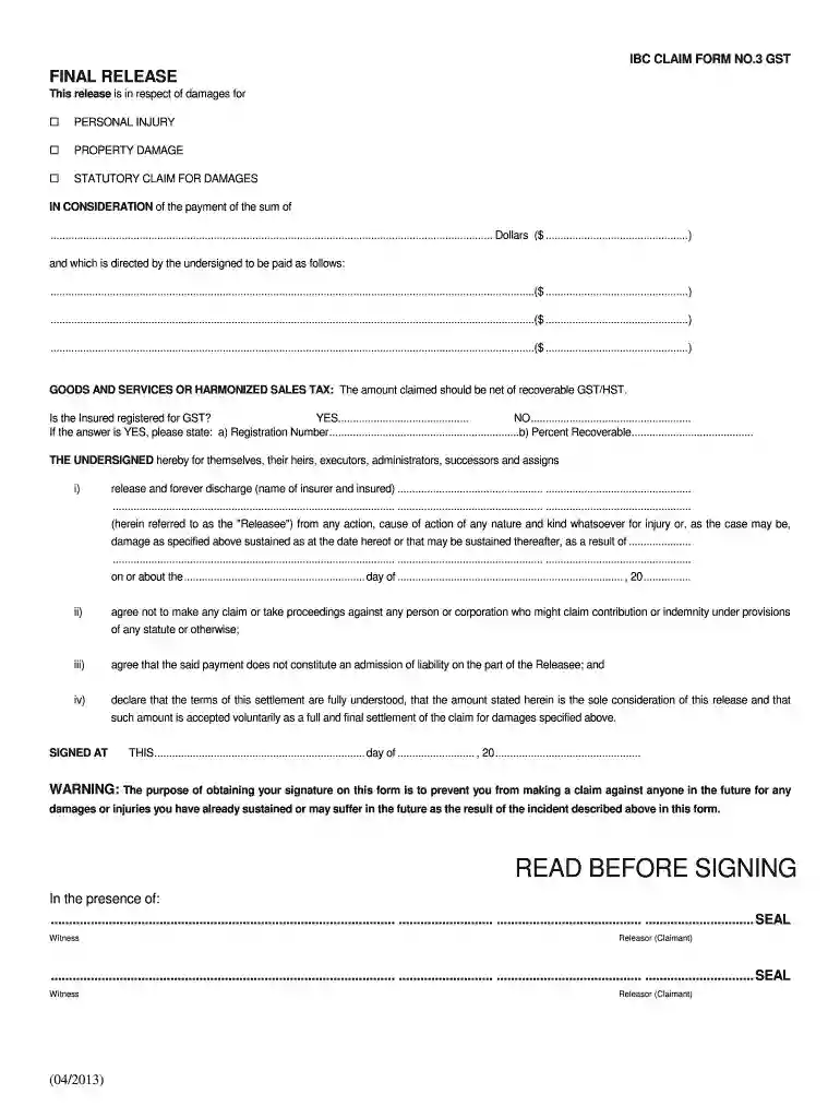 ibc claim form no 3 Preview on Page 1