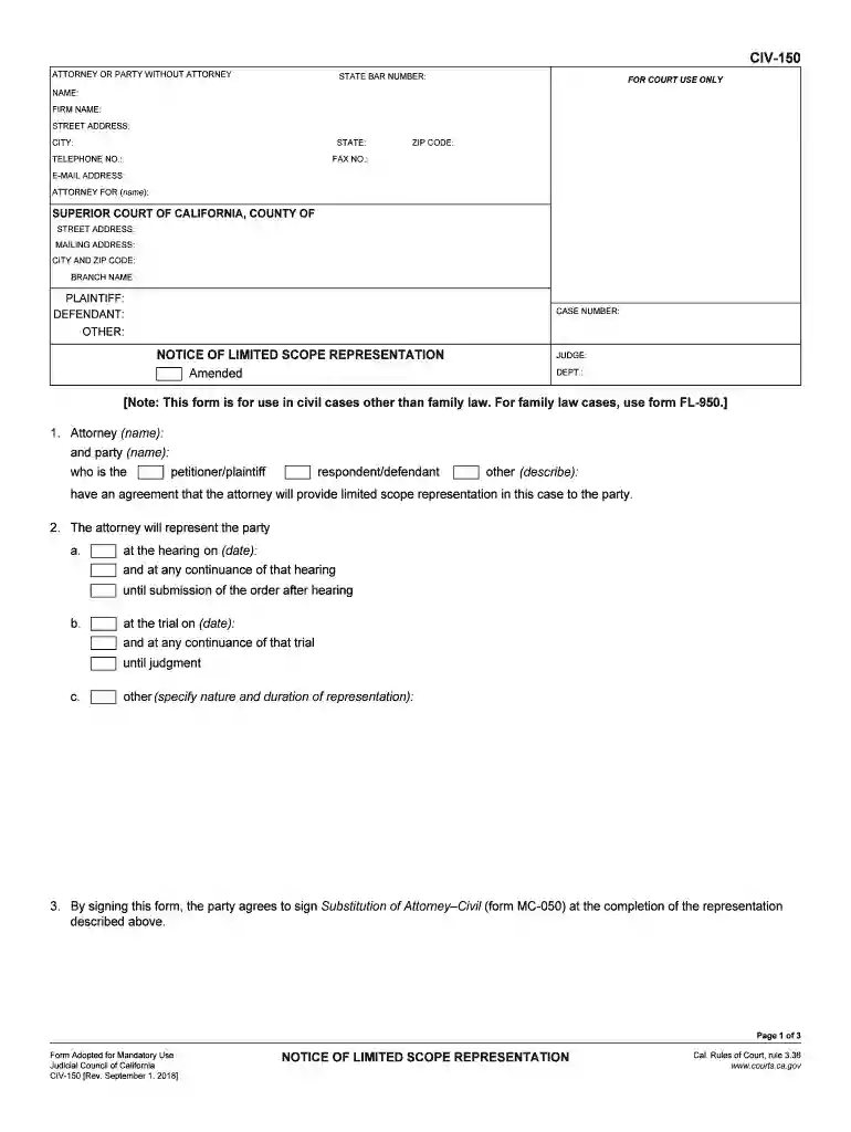 california representation form Preview on Page 1
