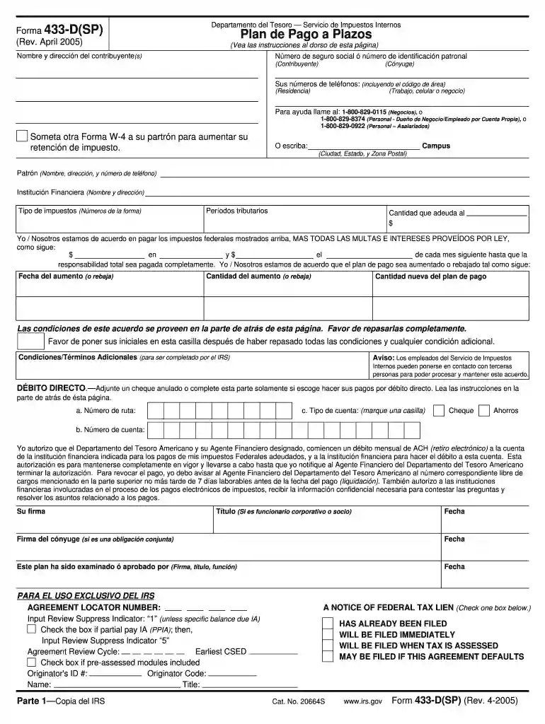 where to fax form 433 d 2005 Preview on Page 1