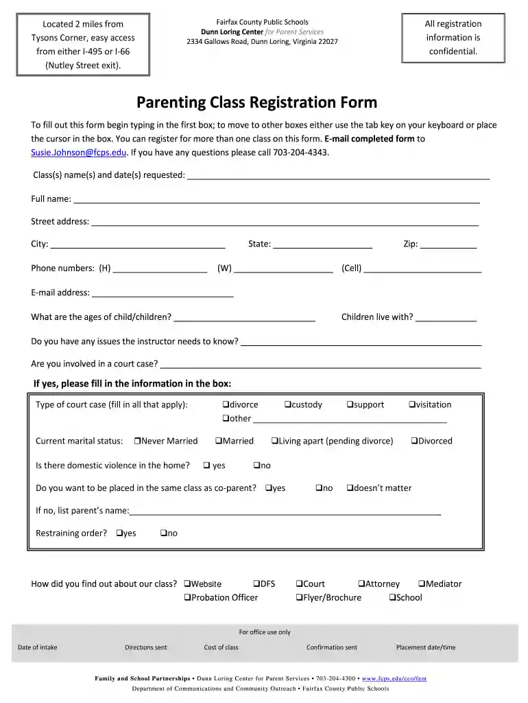class registration form Preview on Page 1