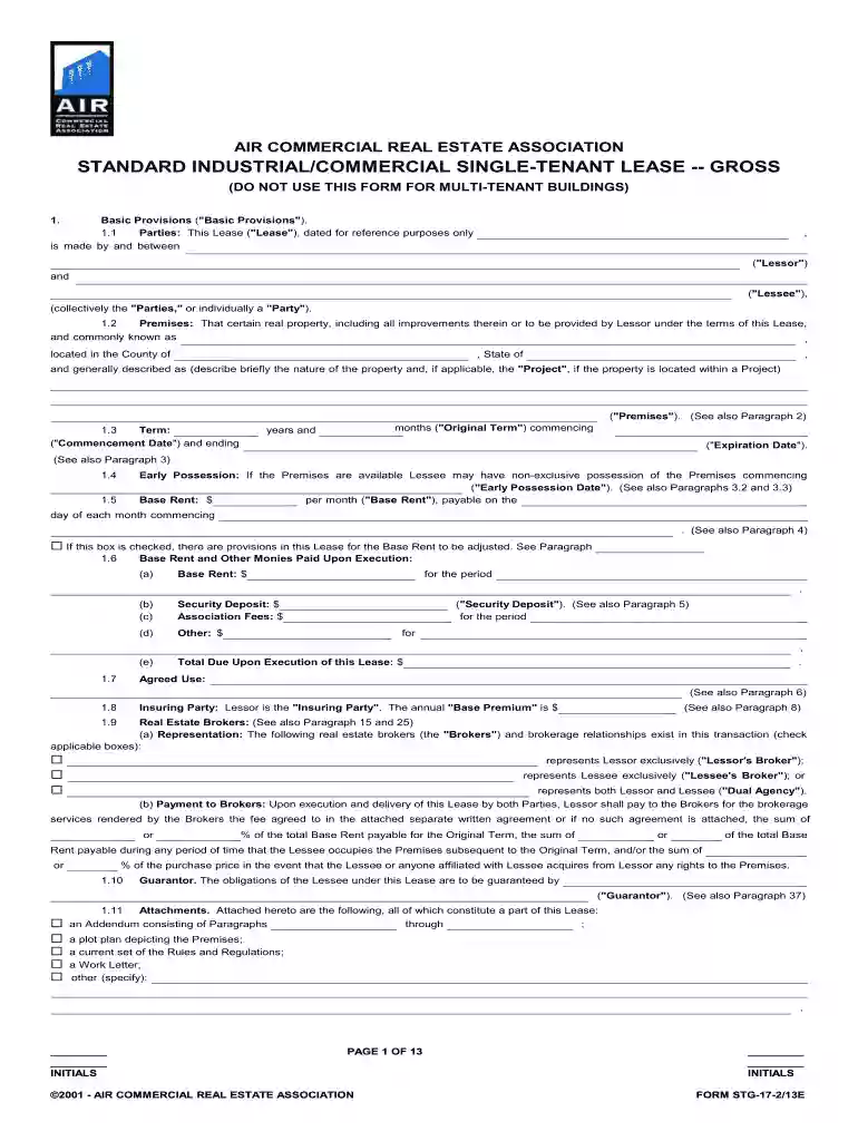 air commercial real estate association standard industrial commercial single tenant lease Preview on Page 1
