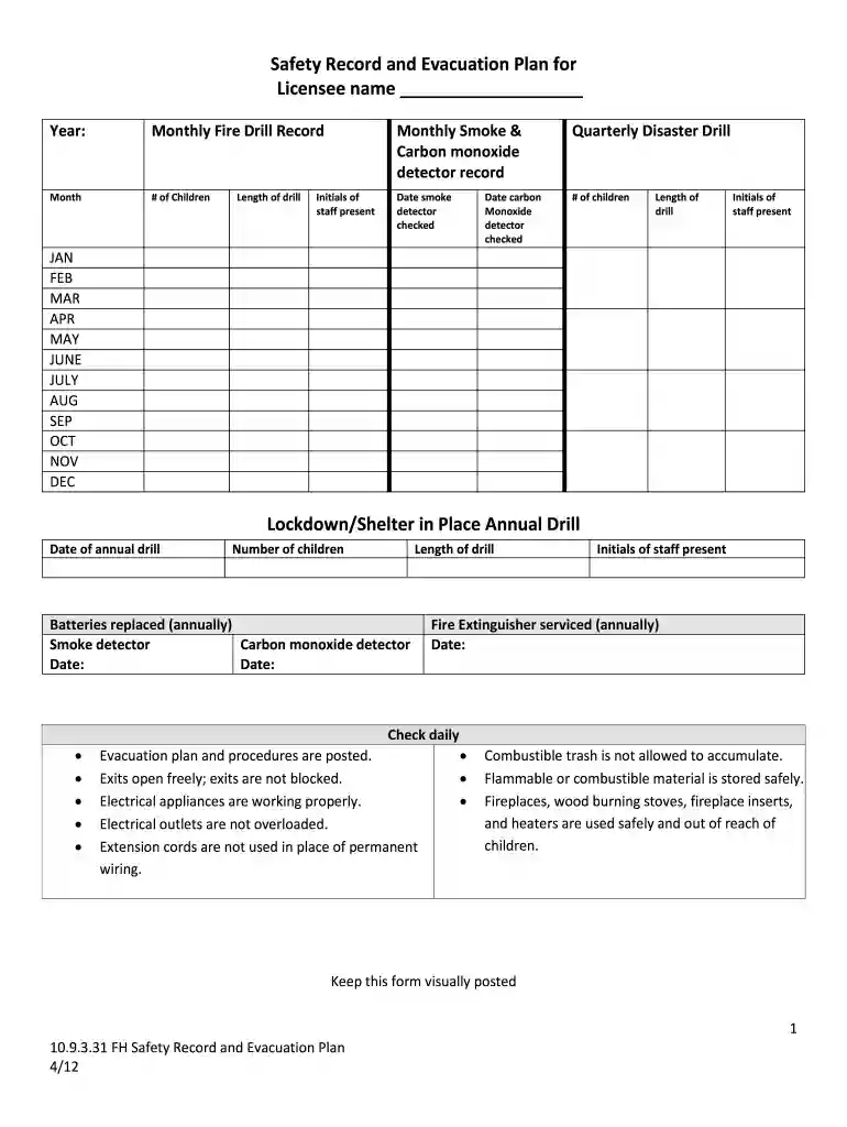 evacuation registration form Preview on Page 1