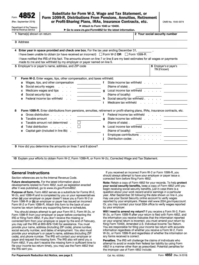 how to fill out form 4852 without pay stub Preview on Page 1