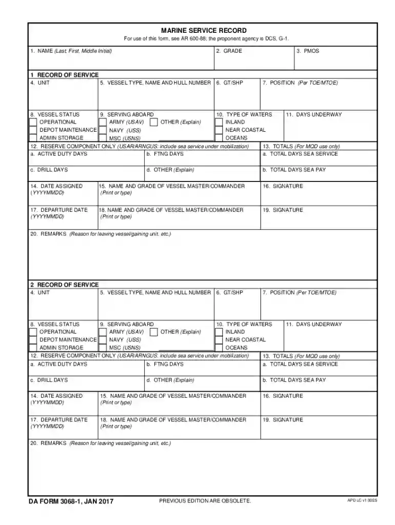 da form 3068 Preview on Page 1