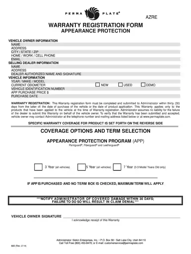 perma plate warranty Preview on Page 1