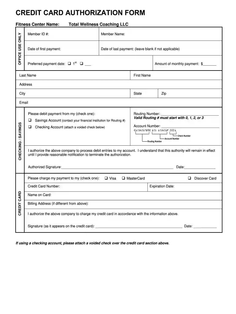 Credit card authorization form - MN Personal Training Preview on Page 1