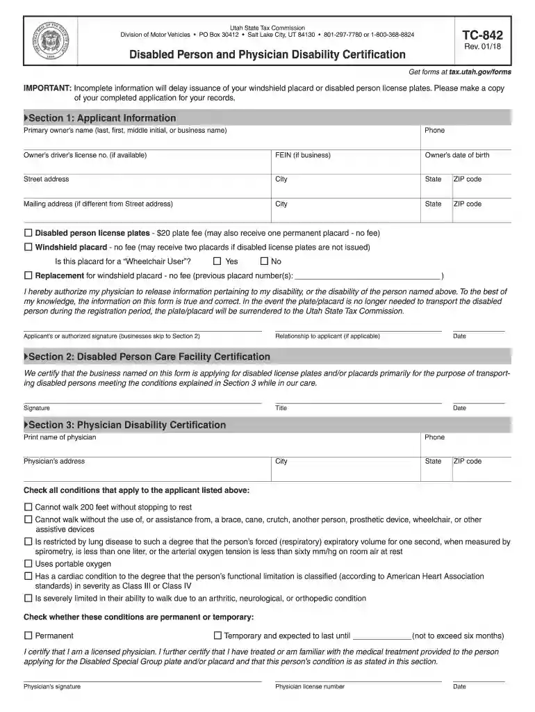 TC-842 - Utah State Tax Commission - Utah Preview on Page 1
