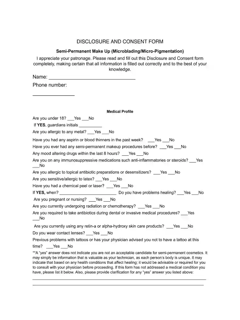 microblading consent form pdf Preview on Page 1