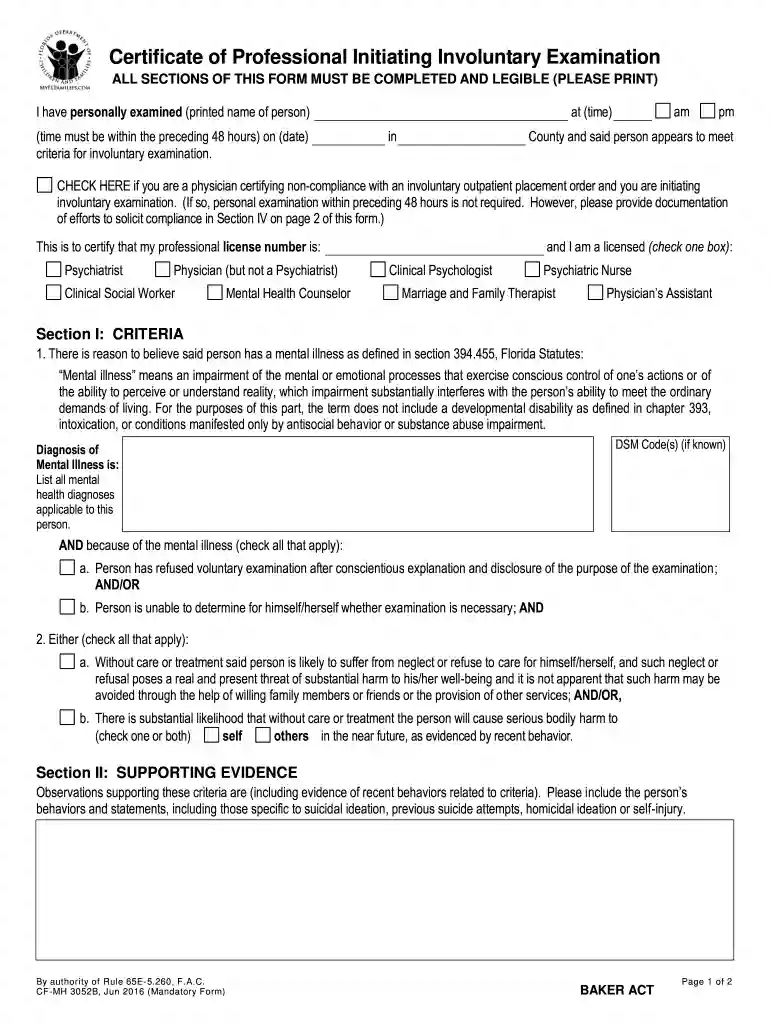 baker act form florida Preview on Page 1