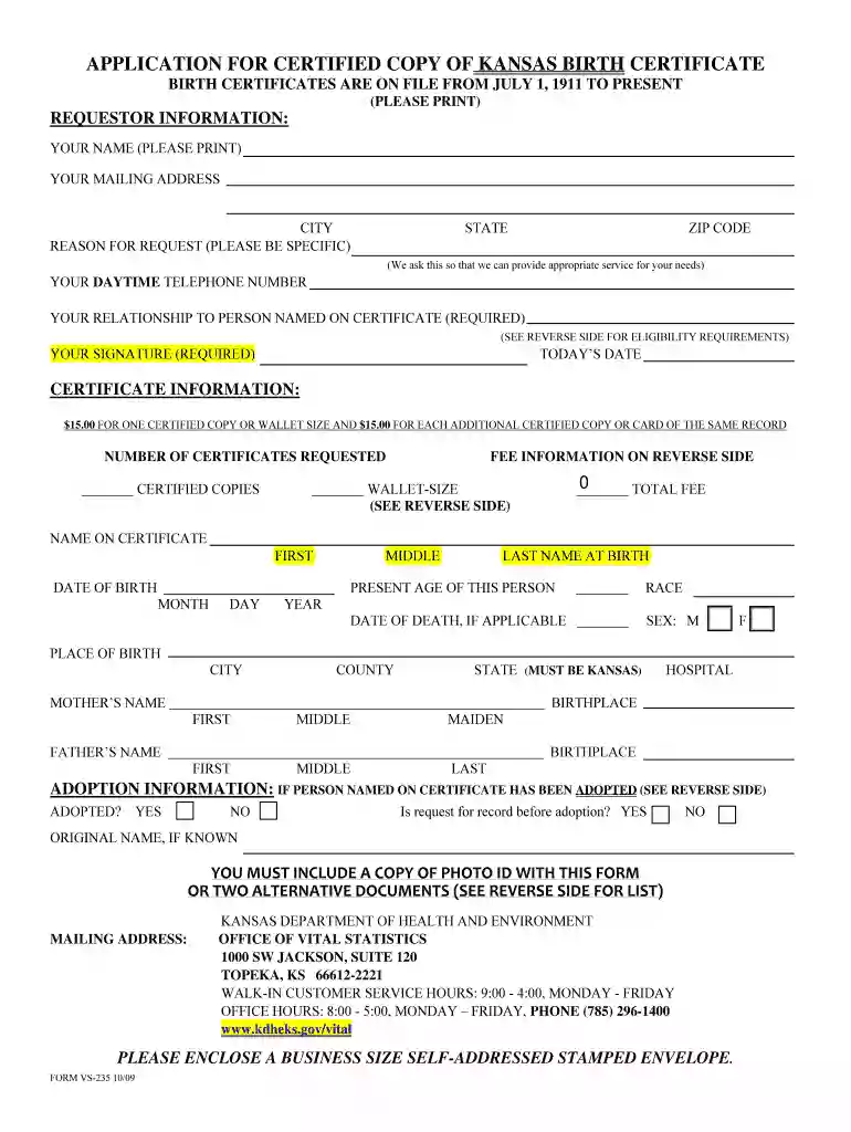 application for certified copy of kansas marriage certificate Preview on Page 1
