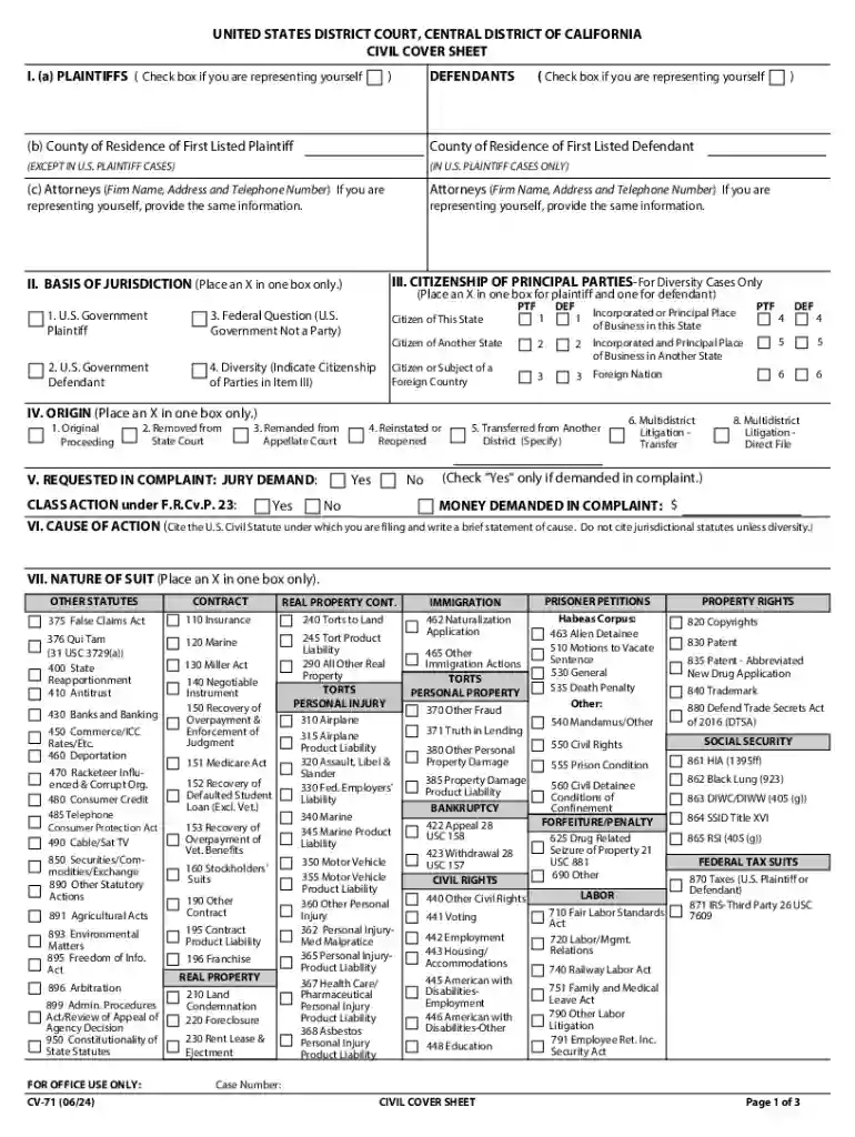 ca civil cover sheet Preview on Page 1