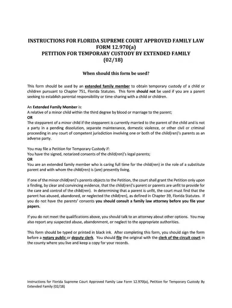 temporary custody florida form Preview on Page 1