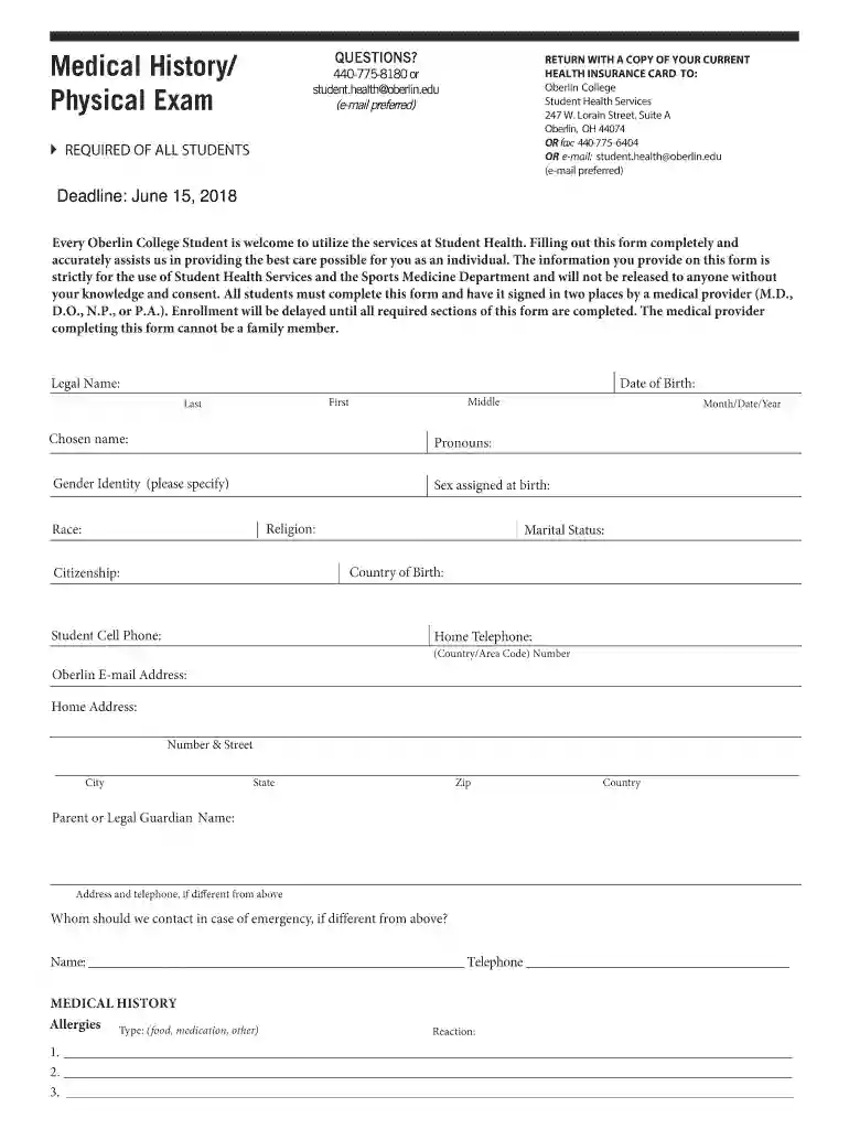 college medical history physical exam Preview on Page 1