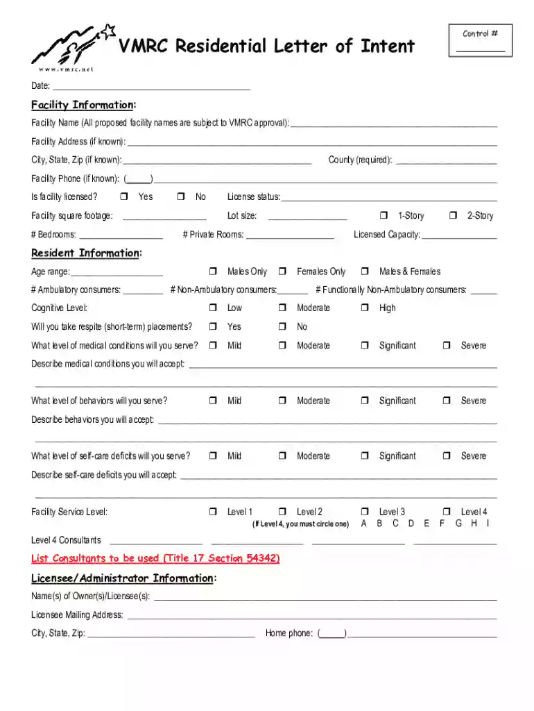 VMRC Residential Letter of Intent Preview on Page 1