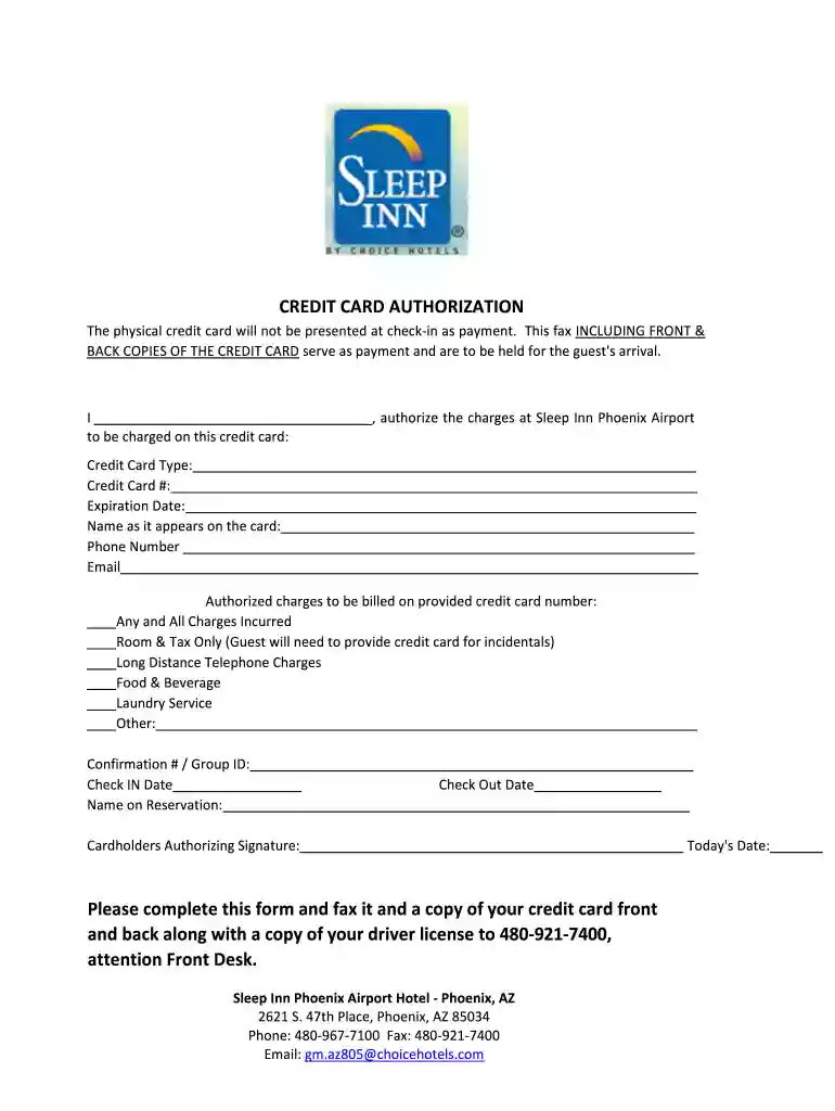 sleep inn authorization Preview on Page 1