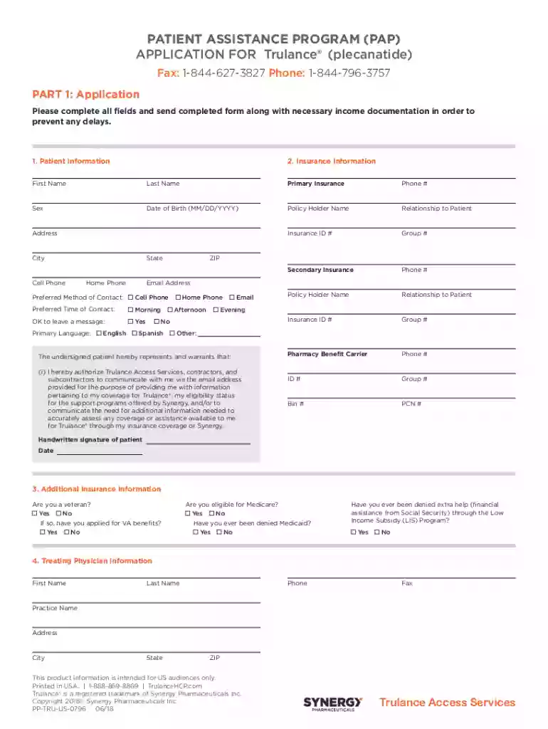 trulance patient assistance program application form Preview on Page 1