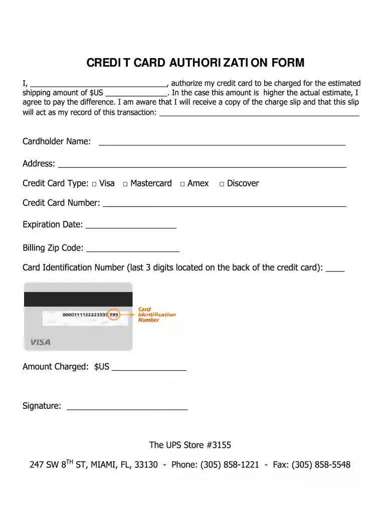 authorization to run credit card form Preview on Page 1