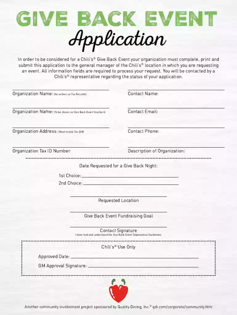 chili's give back application Preview on Page 1