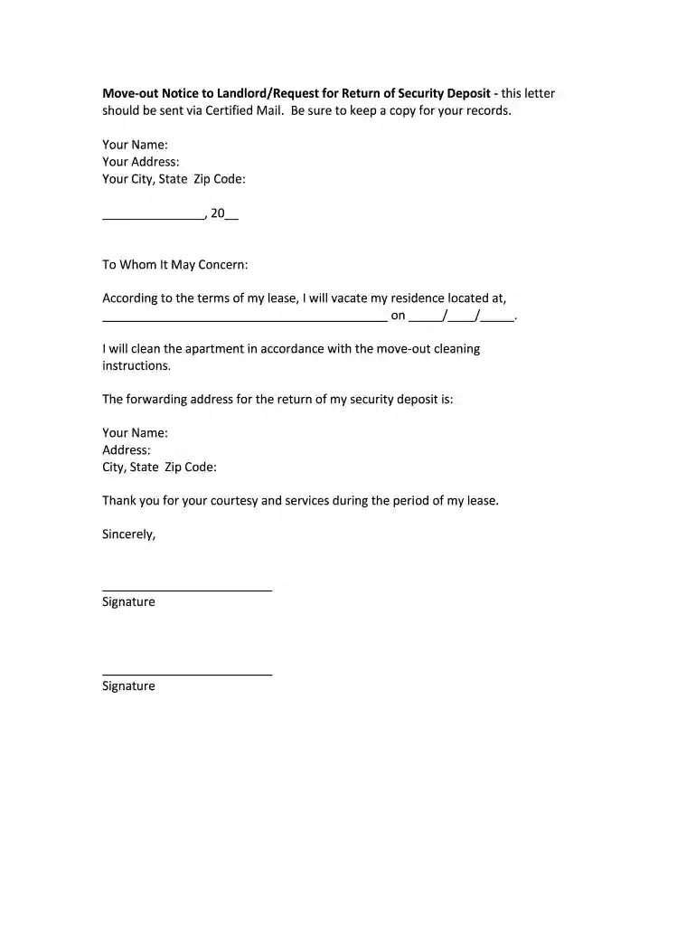 sample letter to landlord moving out Preview on Page 1