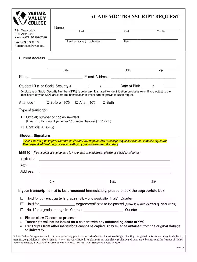 yvcc transcript Preview on Page 1
