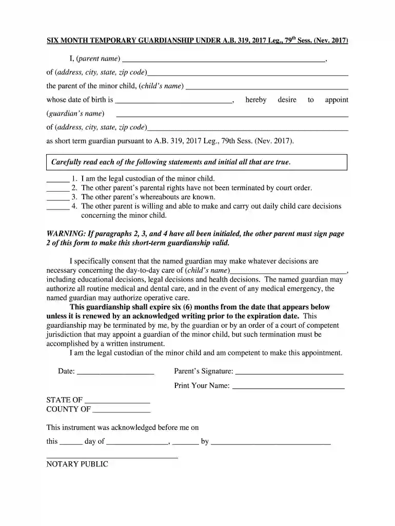 temporary guardianship form missouri Preview on Page 1